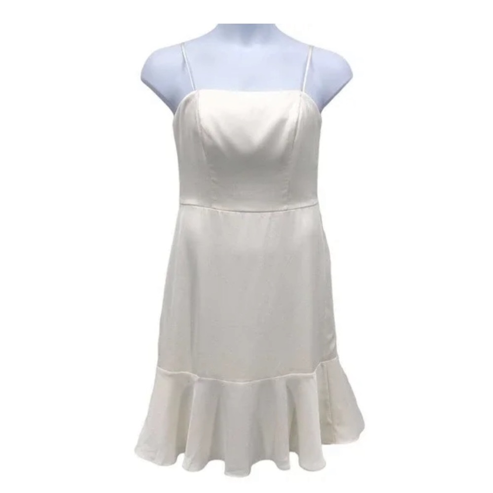 Hayley Paige Occasion NWT Ivory Spaghetti Strap Midi Dress Ruffle 52100 - Picture 2 of 5